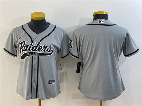 Women's Oakland Raiders Blank Gray With Patch Cool Base Stitched Baseball Jersey(Run Small)